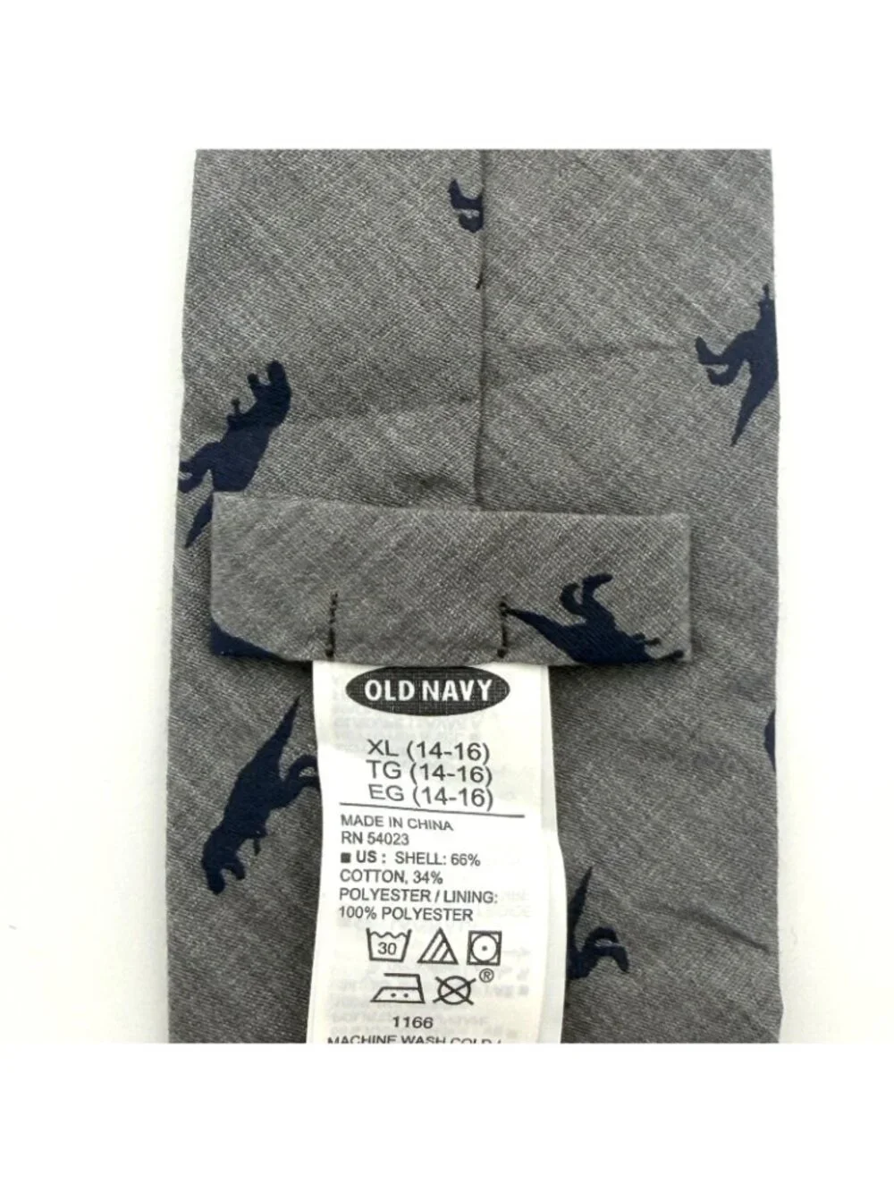 Old Navy Boys Dinosaur Print Gray Neck Tie XL 14-16 Polyester Kids Tie